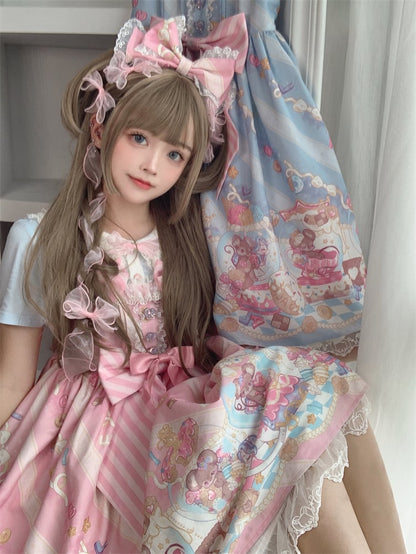 Ears Bow Pink Big Neckline JSK Sweet Lolita Dress Adorable Mouse Print Mouse Design