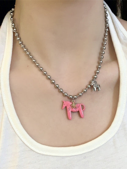 Stern Halskette Rosa/Schwarz/Weiß Karussell Y2K Anhänger