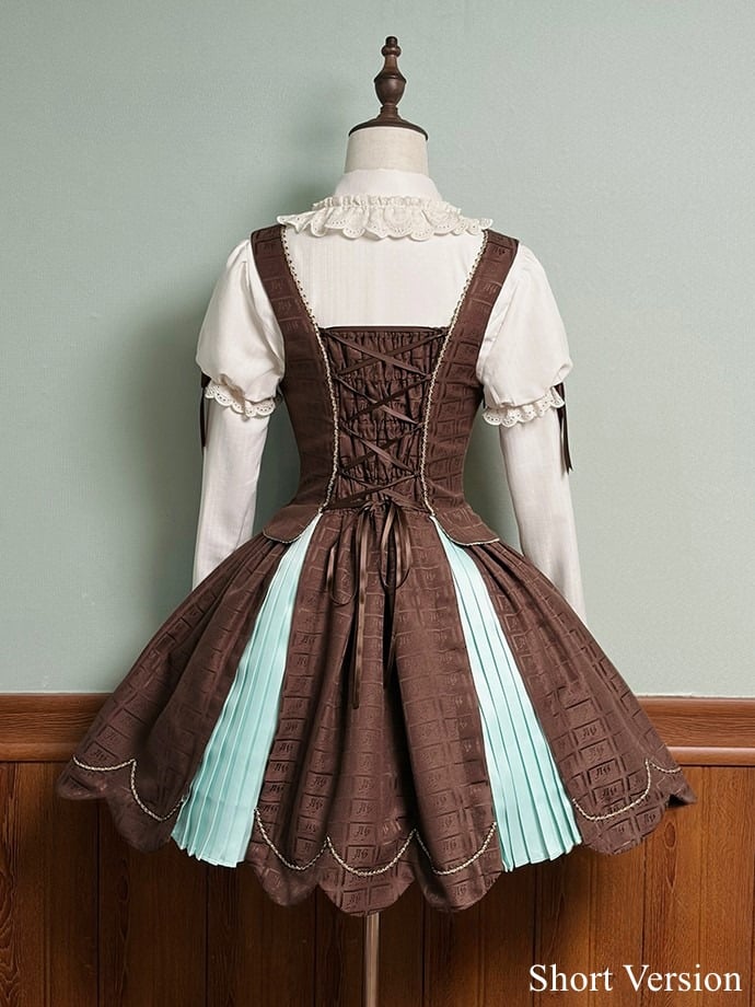 Scoop Scalloped Dress Chocolate Sweet Mint Hem with Lolita Neckline Edge Green