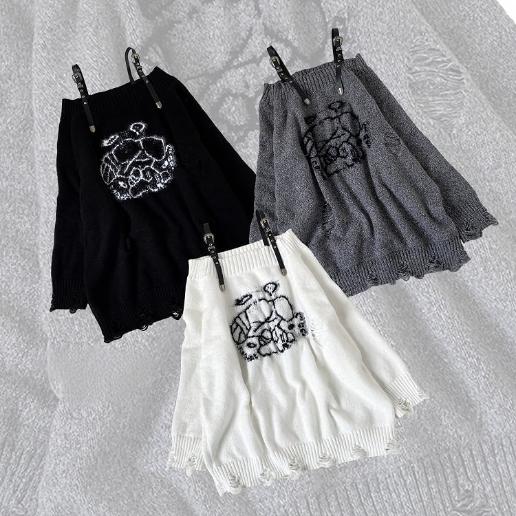 ジライケイ グレーエンジェル パピー グラフィック ダメージ加工 ホールズ ランドマイン ルーズ セーター