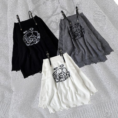 ジライケイ グレーエンジェル パピー グラフィック ダメージ加工 ホールズ ランドマイン ルーズ セーター