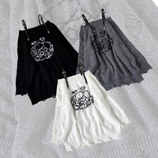 ジライケイ グレーエンジェル パピー グラフィック ダメージ加工 ホールズ ランドマイン ルーズ セーター