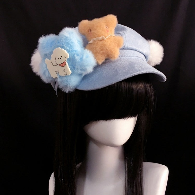 Embellished Cute Lolita Light Plush Blue and Beret Star Bear