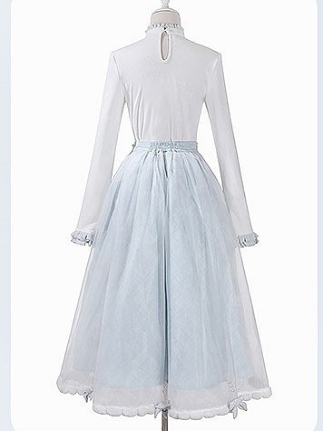 Embroidered Lolita Skirt Winter Set Snowman Blue White Coat Top Elegant + Knitted Castle