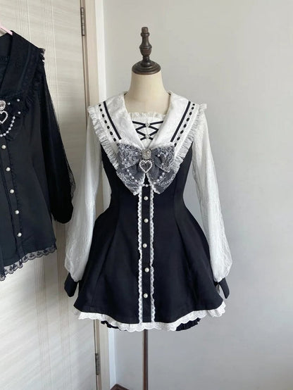 Collar Jirai White and Set: with Matching Coord Sailor Black Nautical Shorts Dress Kei