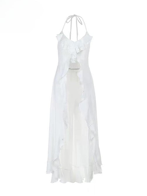 Weißes Neckholder-Urlaubs-High-Low-Top