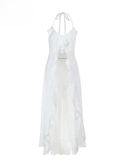 Weißes Neckholder-Urlaubs-High-Low-Top