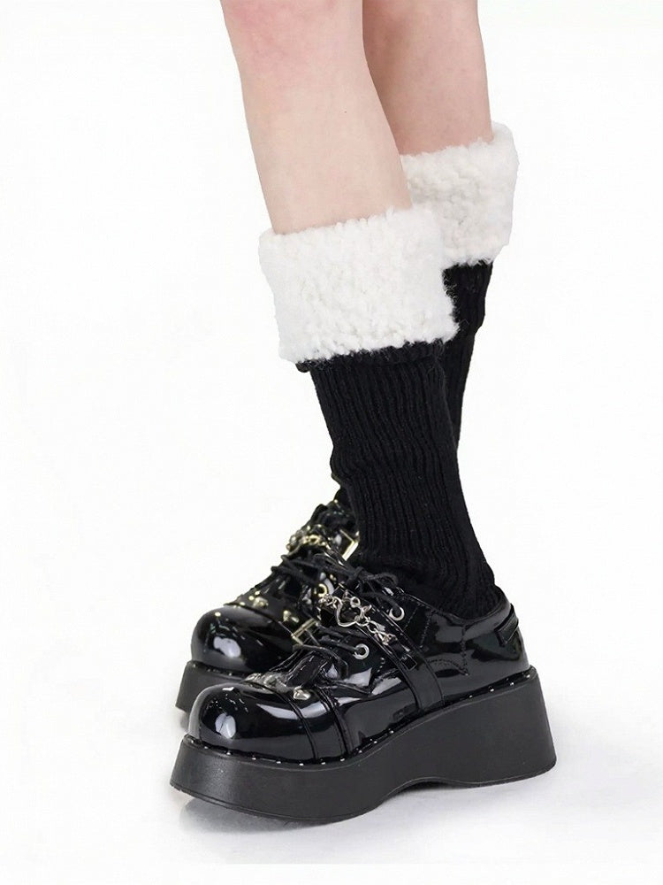 Multi-Color Knitted Leg Warmers with Plush Trim - ModaSwings