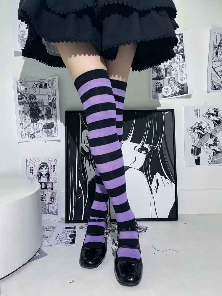 Striped Y2K Overknee Options Color Stockings 4