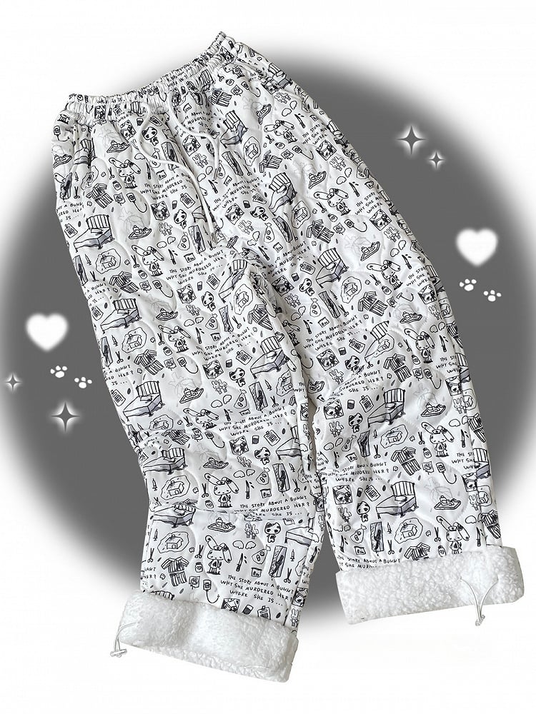 Casual Jirai Kei All-Over Pants Cuff Cartoon Plush Doodle