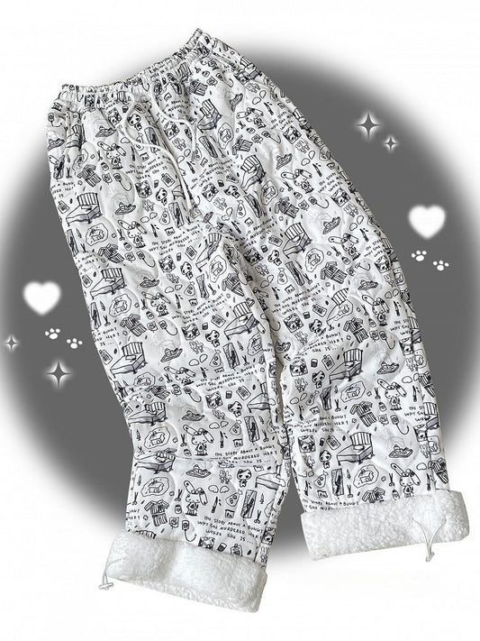 Casual Jirai Kei All-Over Pants Cuff Cartoon Plush Doodle