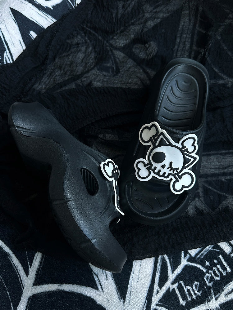 Summer White and Applique Gothic Slippers Skeleton Black