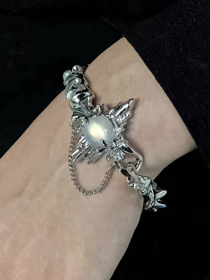 White Rhinestone Decoration Silver Bracelet - Kiwi Store