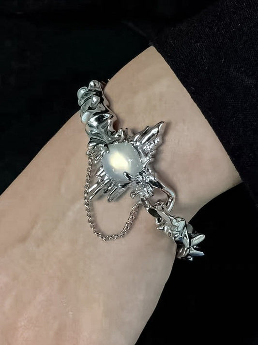 White Rhinestone Decoration Silver Bracelet - Kiwi Store