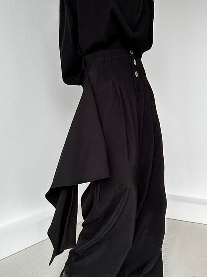 Skirt Loops Belt with Lolita Pants Panel Wide-leg Ouji Black Asymmetrical