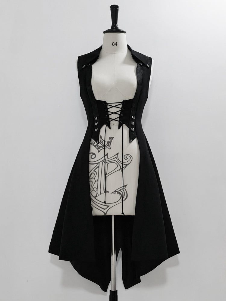 Black Ouji Lolita Lace-up Closure Long Waistcoat