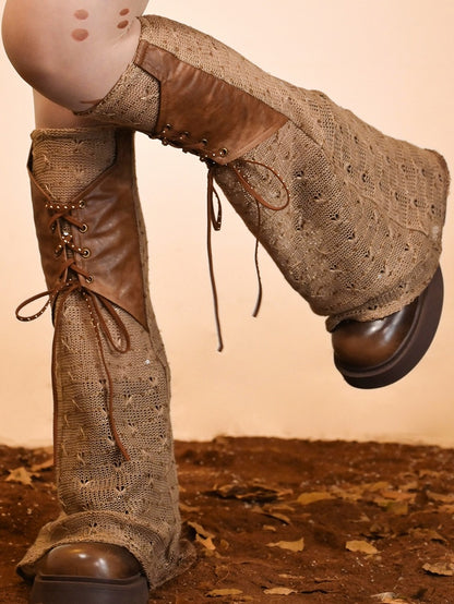 パンク レッグウォーマー レースアップ ウェイストランド ブラウン ディテール