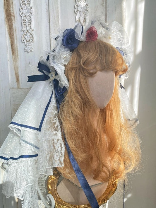 Veil with Dark Hairband and Floral Blue Red