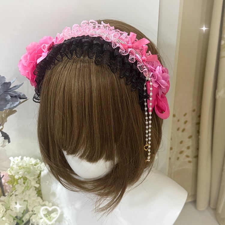 Lace Pink Fashion Gyaru Hairbands - Hime Black