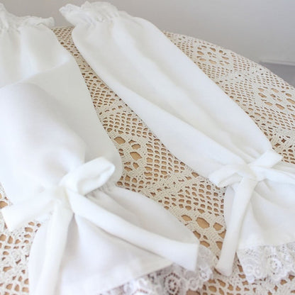 Lace Sleeves Trim Details White Bowknot