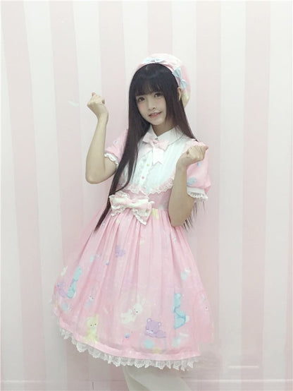 Bubble Zoo Lolita Dress One Piece Pink Sweet Details Chiffon Bowknot