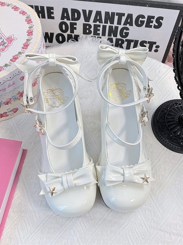 High-heeled Elegant Accents Snap Shoes 12cm Bow Star Lolita White with