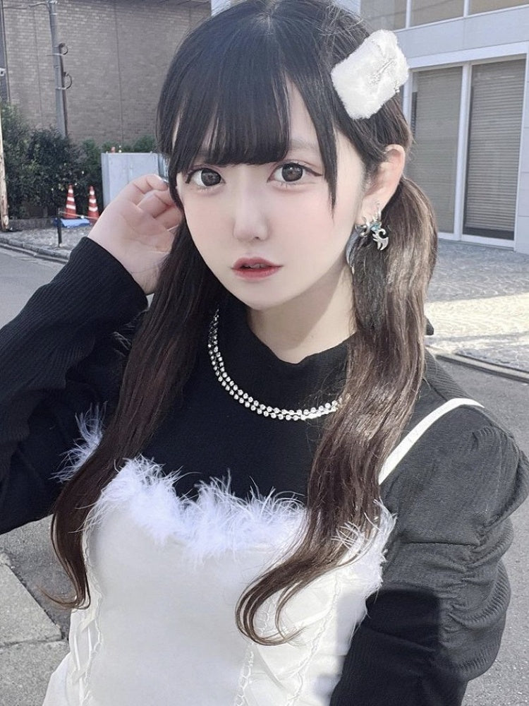 Kei Jirai Plush Black/White Hairclip Cross
