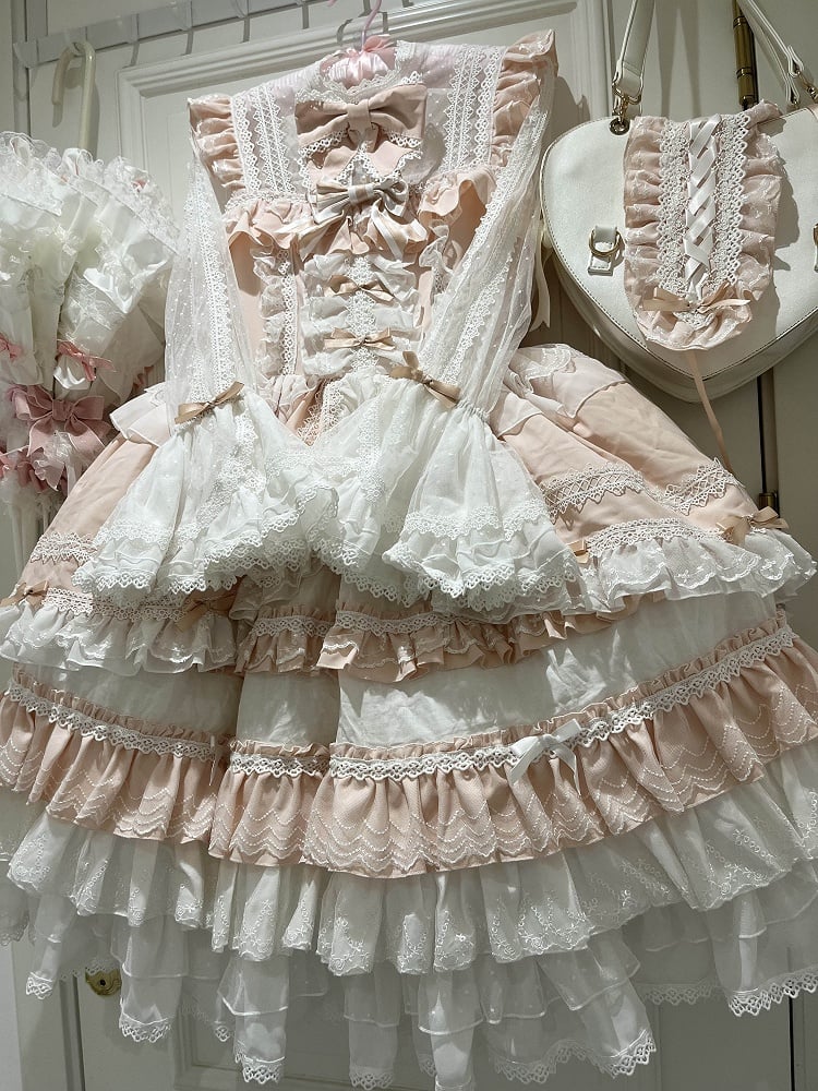 Stück Rosa Bowknots Rock Hime Lolita Kleid Süße Glockenärmel Lagenmieder auf einem