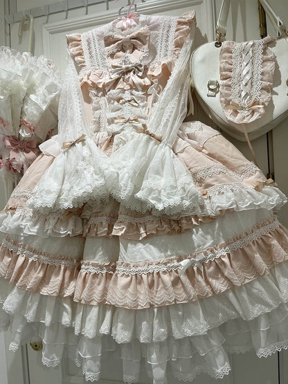 Stück Rosa Bowknots Rock Hime Lolita Kleid Süße Glockenärmel Lagenmieder auf einem