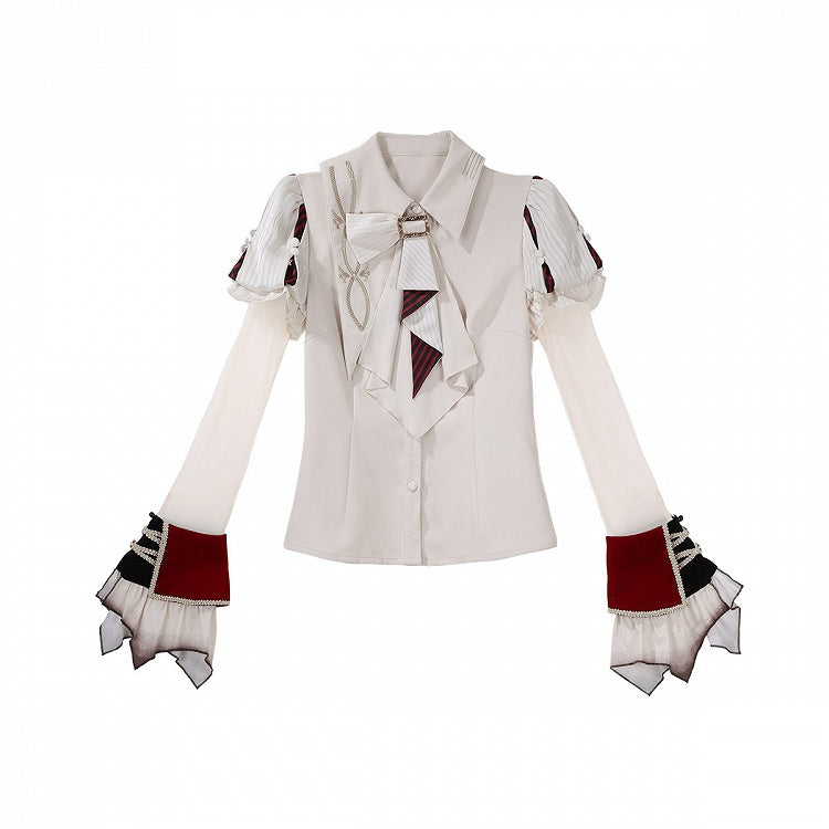 Beige Red Juliette Sleeves Preppy Lolita Blouse Asymmetric Cuffs - Unknown Star