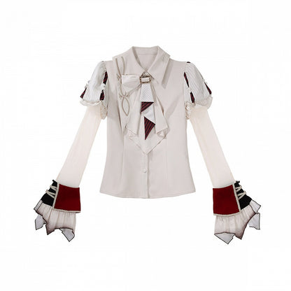 Beige Red Juliette Sleeves Preppy Lolita Blouse Asymmetric Cuffs - Unknown Star