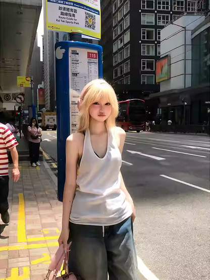 バックレストップ ホワイト ホルターネック グラマラス