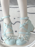 PU Mary Lace Heart Janes Mint Mittelhoher Absatz Runde Schnallen Niedlicher Lederbesatz Rüschen