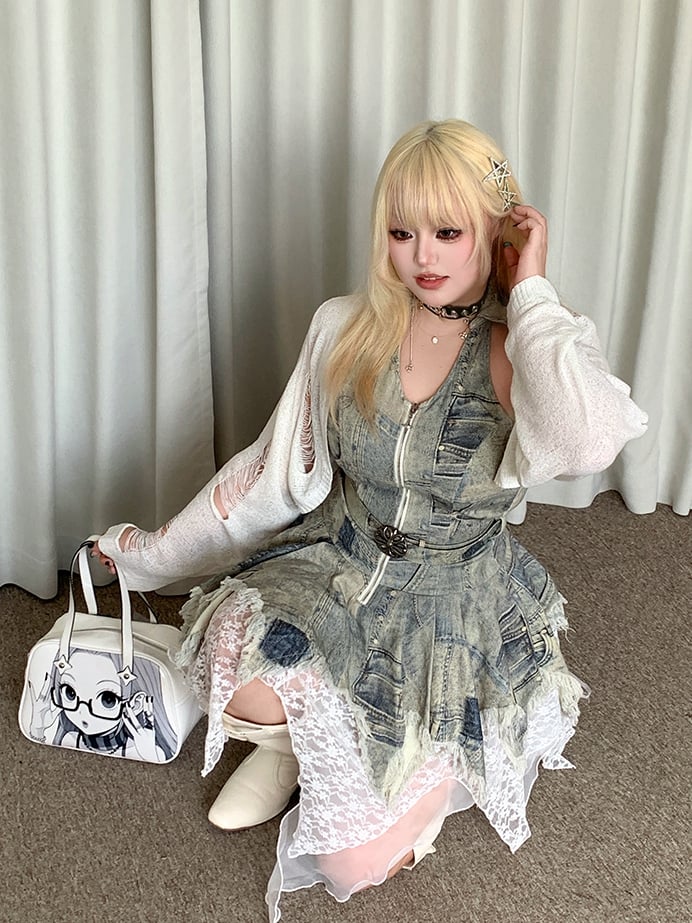 Plus Size White Top with Distressed Holes