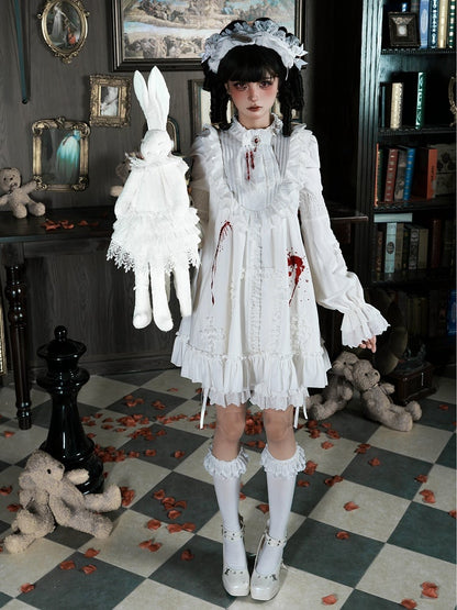 and Version Blood with White Lolita Dress Ruffles Dollcore Shaped Gothic Embroidery Short Cross
