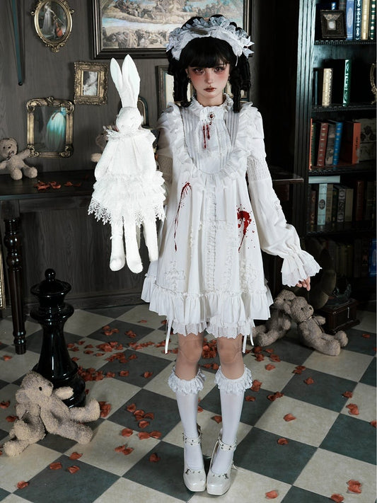and Version Blood with White Lolita Dress Ruffles Dollcore Shaped Gothic Embroidery Short Cross