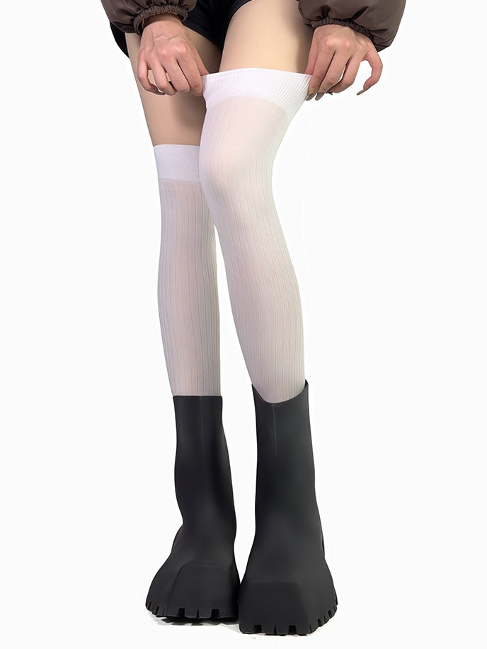 Weiß/Schwarz bedruckte Overknee-Strümpfe