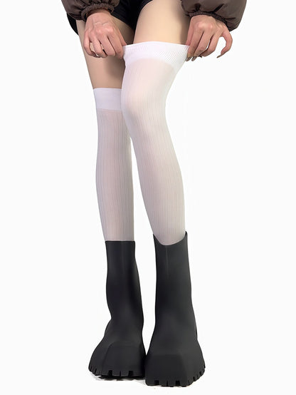 Weiß/Schwarz bedruckte Overknee-Strümpfe