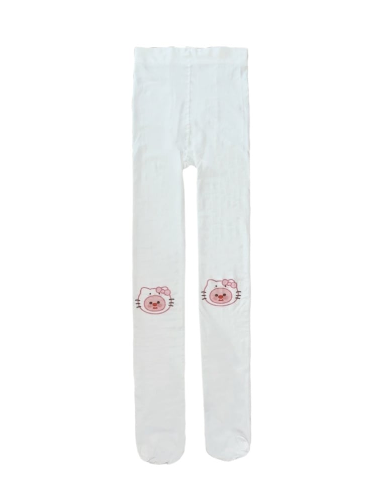 ホワイトキティプリントタイツ