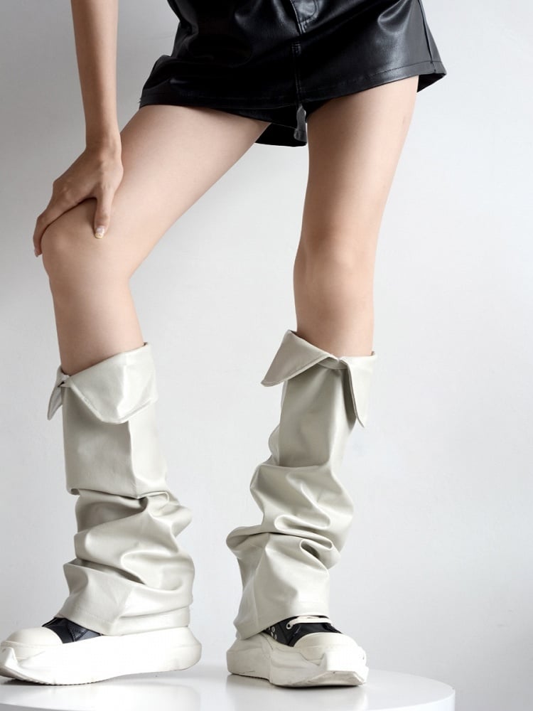 Collared Leg Warmers Black/Light Punk Gray Leather