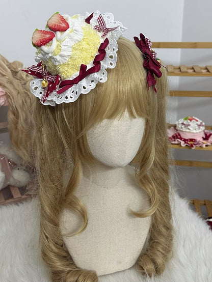 Hat Yellow/Pink Strawberry Cake Mini Lolita Sweet