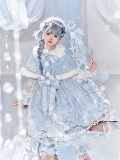 Set Overlay Purple Castle Print Trim Moon Cape Snow with Skirt Plush Light Lace Dress Lolita Jumper