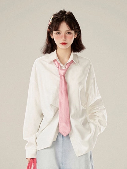 Shirt Loose-Fit Front Classic Pocket White Polo with