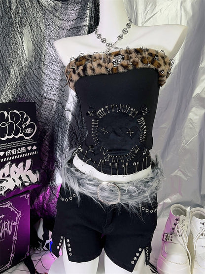 Gürtel mit zotteliger Schnalle in Grau mit Farbverlauf