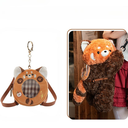 Bag Brown Plush Cute 40cm + Backpack/Crossbody Panda Keychain Red