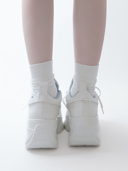 Leather Kei Sneakers in Classic Matte White Platform Lacing with PU System Jirai