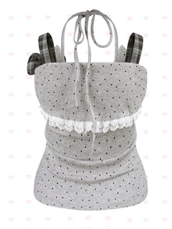Paw Ways Two Design Off-Shoulder Gray Wear Print Dot Polka with Top