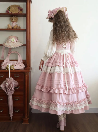 Ruffle Blossom Lolita Dress Outfit Pink Straps Cherry Adjustable Festival Jumper Style Sakura Skirt House