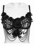 Goth Lace Bralet with Black Rose and Chain Detail - Punk Rave