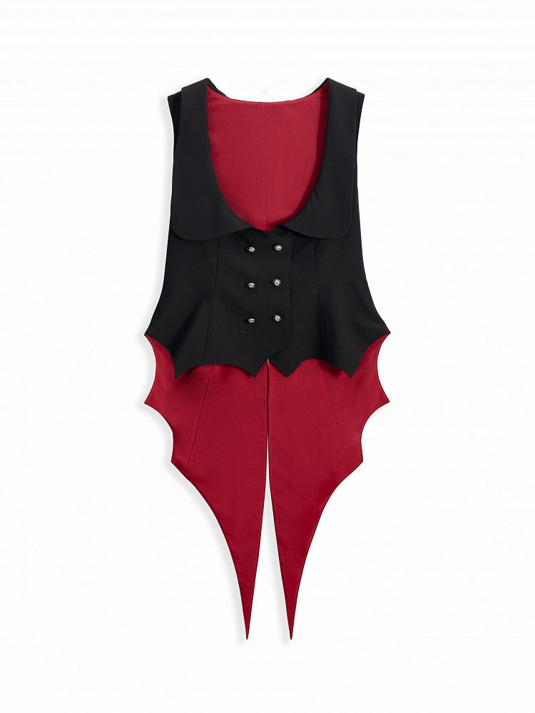 Black and Red Vampire Waistcoat with Bat Wing Tail and Curved Hem - DevilInspired Exclusive Collection